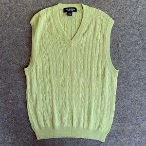 Brooks Brothers Sweater Vest Mens Medium Green V Neck Cable Knit Golf Mercerized